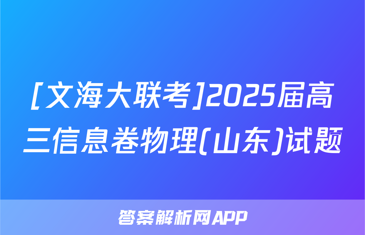 [文海大联考]2025届高三信息卷物理(山东)试题