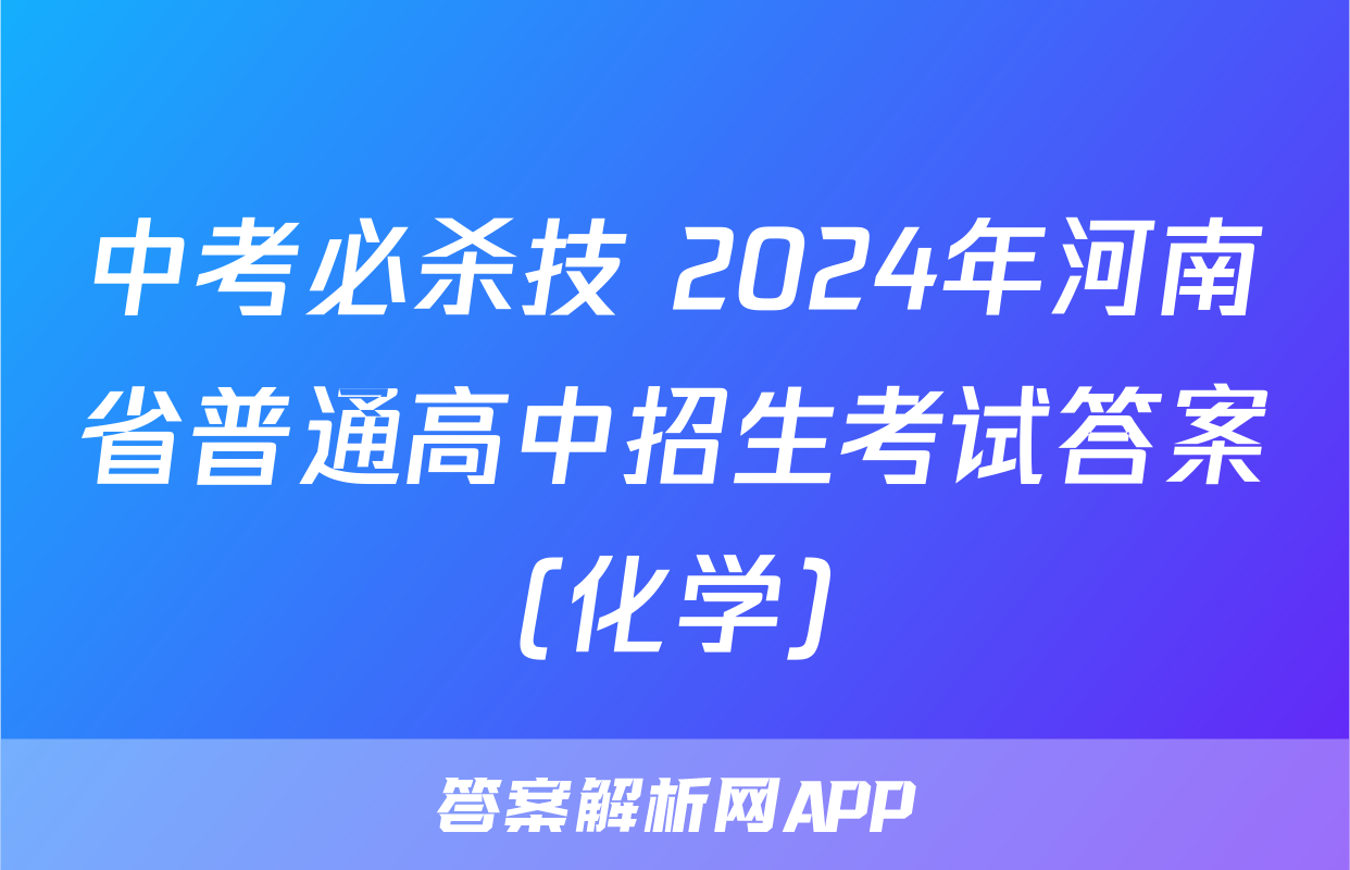 中考必杀技 2024年河南省普通高中招生考试答案(化学)