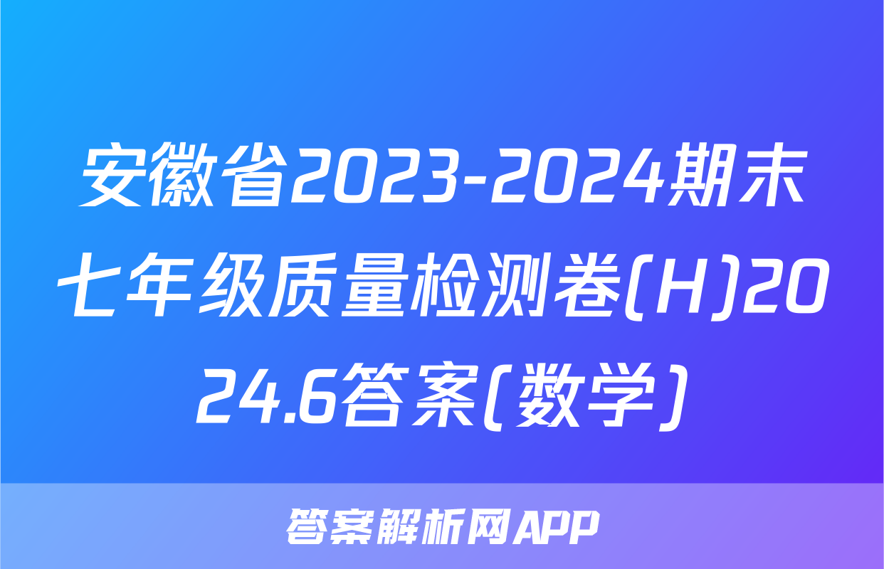 安徽省2023-2024期末七年级质量检测卷(H)2024.6答案(数学)