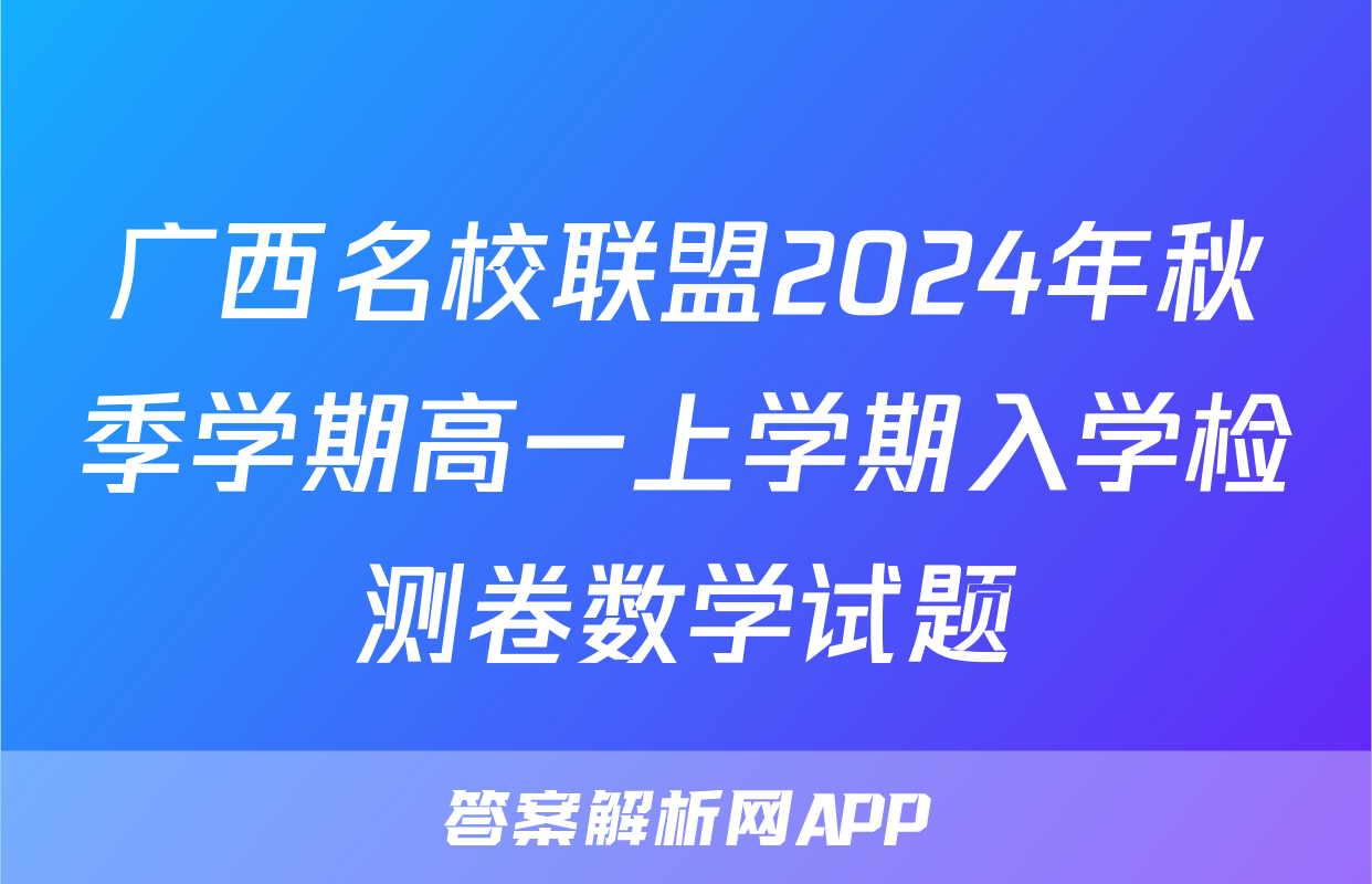 广西名校联盟2024年秋季学期高一上学期入学检测卷数学试题