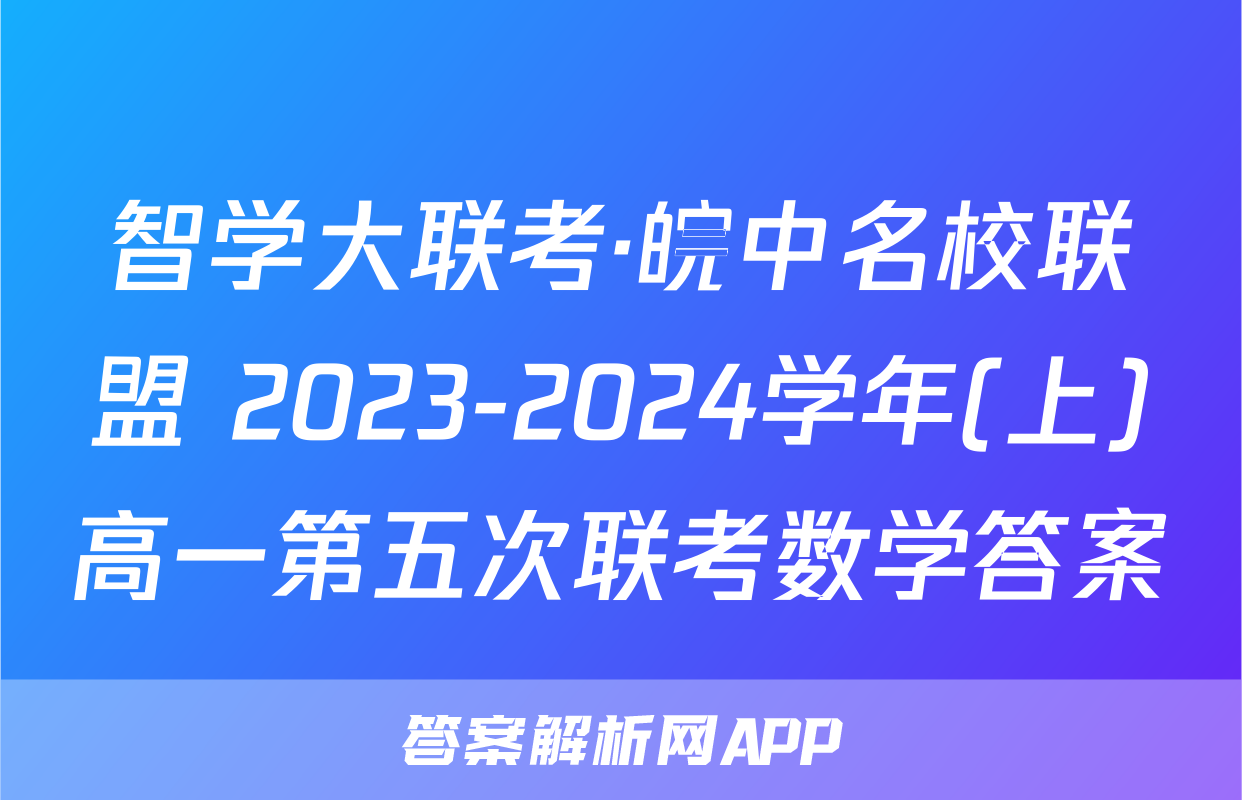 智学大联考·皖中名校联盟 2023-2024学年(上)高一第五次联考数学答案