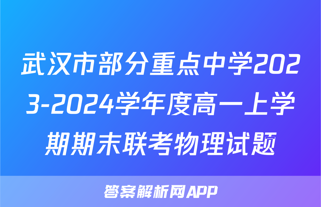 武汉市部分重点中学2023-2024学年度高一上学期期末联考物理试题