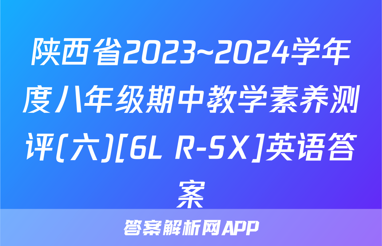 陕西省2023~2024学年度八年级期中教学素养测评(六)[6L R-SX]英语答案