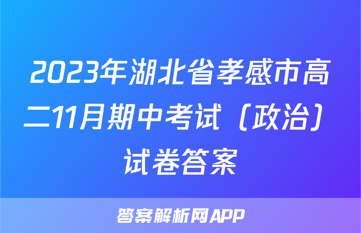 2023年湖北省孝感市高二11月期中考试（政治）试卷答案