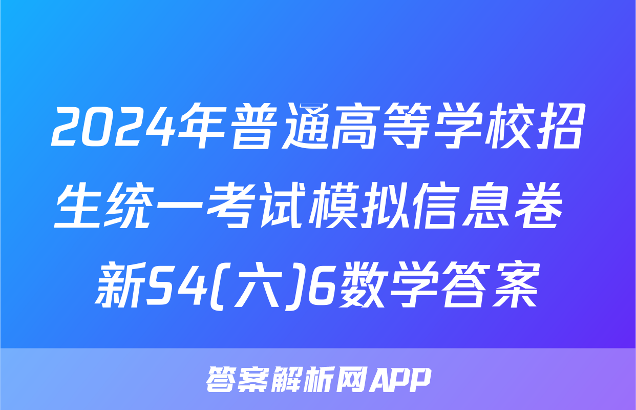 2024年普通高等学校招生统一考试模拟信息卷 新S4(六)6数学答案
